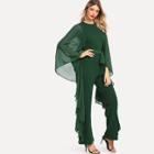 Shein Batwing Sleeve Belted Jumpsuit