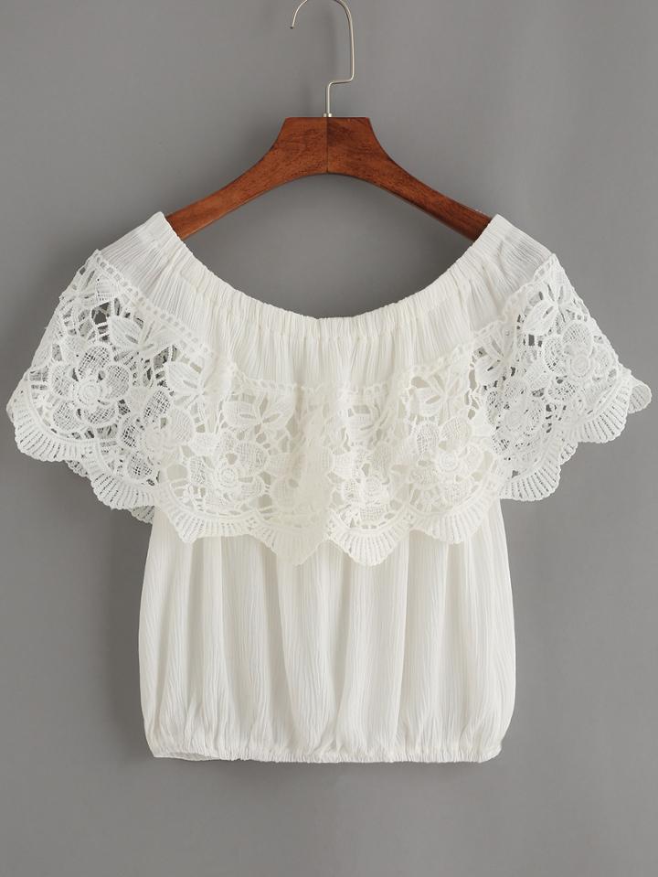 Shein White Crochet Trim Off The Shoulder Top