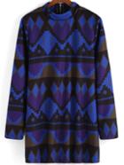 Shein Multicolor Stand Collar Argyle Triangle Geometric Print Dress