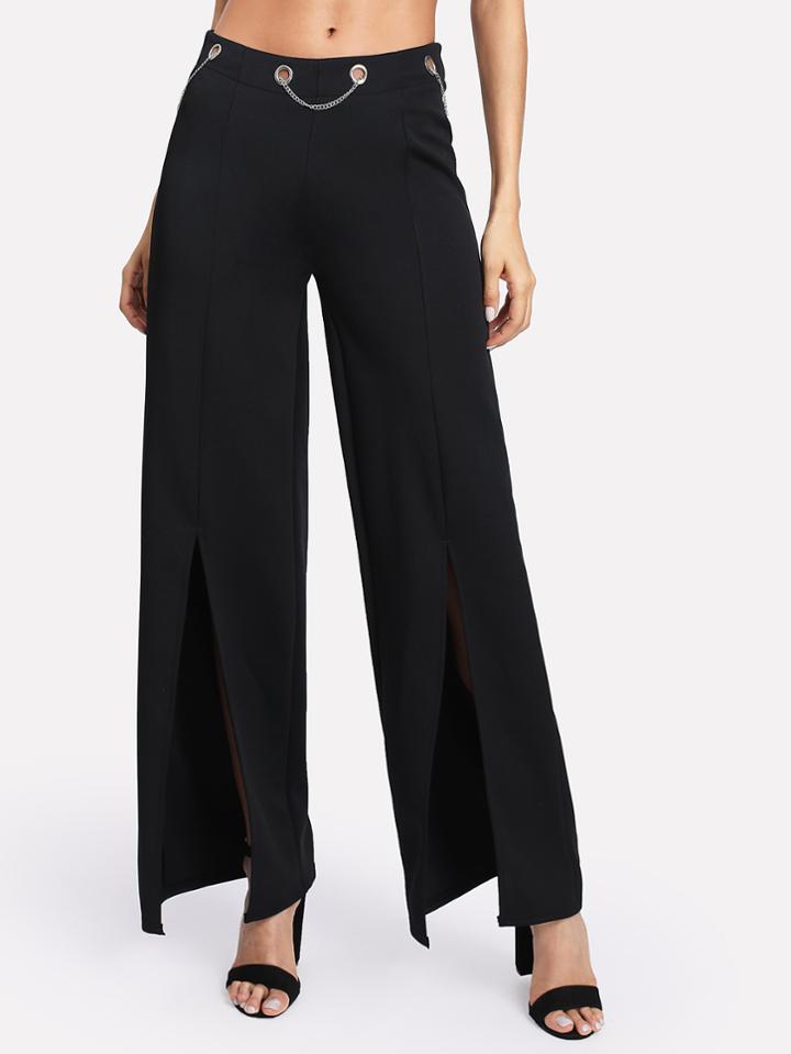 Shein Split Front Chain Detail Wide Leg Pants