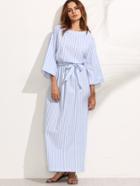 Shein Dropped Shoulder Striped Bow Waist Maxi Dress