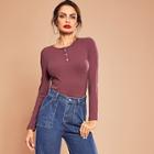 Shein Button Front Ribbed Knit Tee