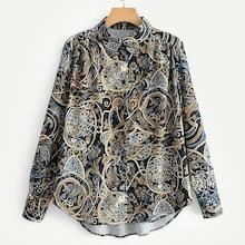 Shein Baroque Print Dip Hem Blouse