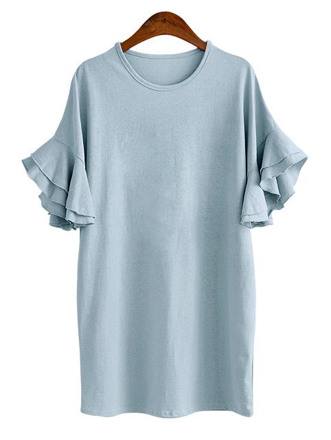 Shein Blue Ruffle Sleeve Tee Dress