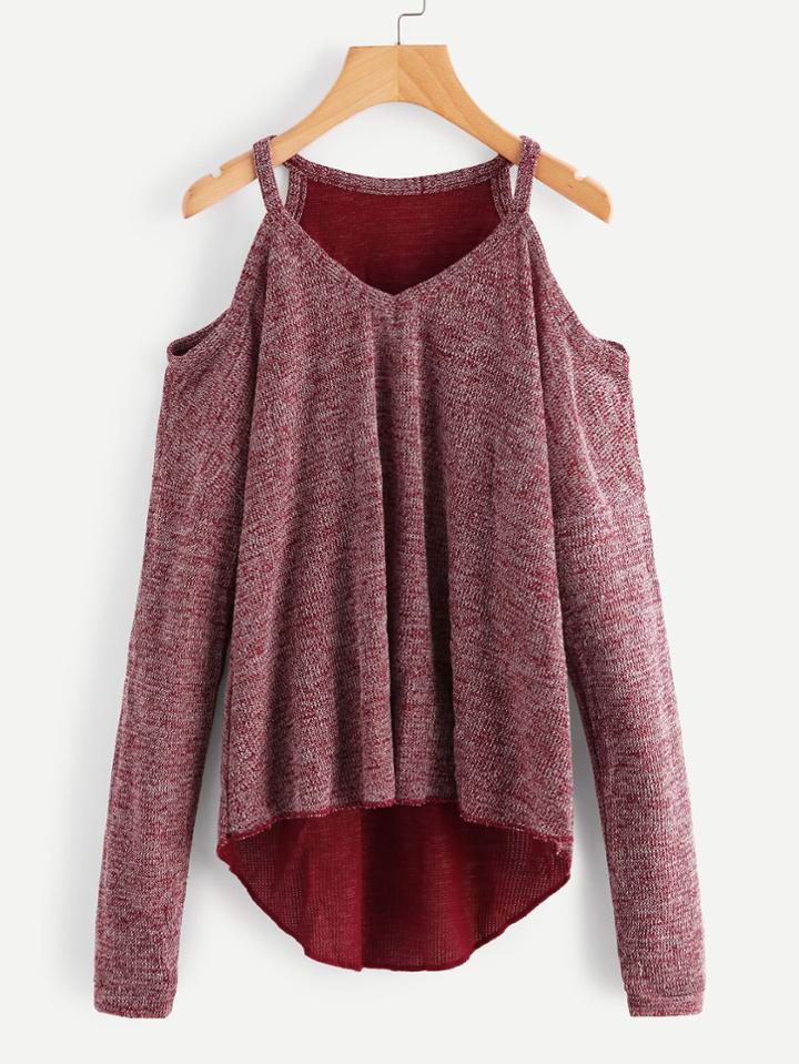 Shein Open Shoulder Dip Hem Slub Sweater
