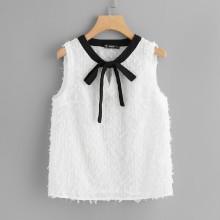 Shein Contrast Tied Neck Fuzzy Shell Top