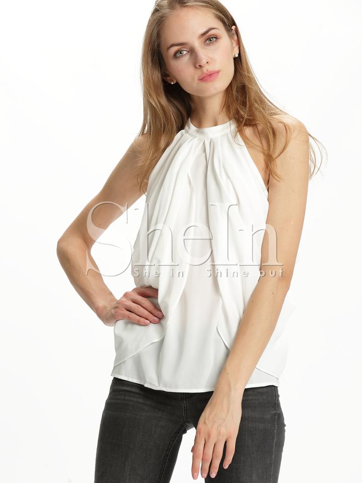 Shein White Long Sleeve Cold Shoulder Top