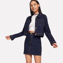 Shein Flap Pocket Front Contrast Stitch Denim Jacket