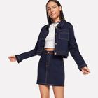 Shein Flap Pocket Front Contrast Stitch Denim Jacket