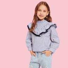 Shein Toddler Girls Ruffle Trim Vertical Striped Blouse