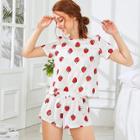 Shein Allover Strawberry Print Top And Shorts Pj Set