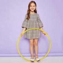 Shein Girls Keyhole Back Bell Sleeve Plaid Dress