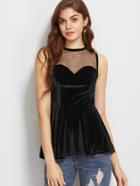 Shein Dotted Mesh Sweetheart Velvet Peplum Sleeveless Top