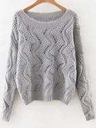 Shein Grey Round Neck Hollow Out Sweater