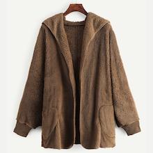 Shein Pocket Side Teddy Hooded Coat