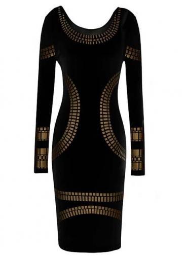 Rosewe Skinny Round Neck Black Cotton Scoop Dress For Woman