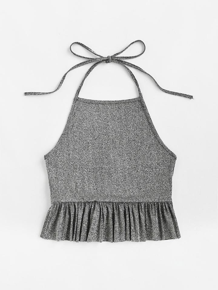 Shein Frill Hem Glitter Halter Top