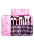 Shein 10pcs Deep Pink Professional Makeup Brush Set With Gingham Bag