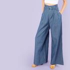 Shein Vertical Stripe Palazzo Leg Pants With O-ring Belted