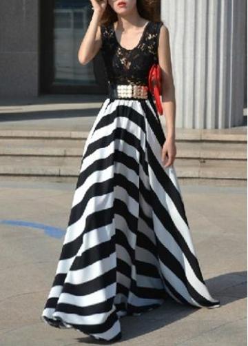 Rosewe Elegant Sleeveless Round Neck High Waist Dress For Lady