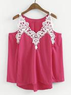 Shein Contrast Lace Open Shoulder Tee