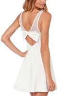 Shein White Crossback With Mesh Back Bow Flare Dress