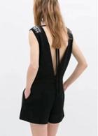 Rosewe Laconic Black Open Back Sleeveless Rompers For Summer