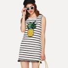 Shein Sequin Pineapple Embellished Striped Tank Dress