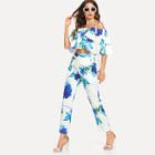 Shein Off Shoulder Ruffle Top & Floral Pants