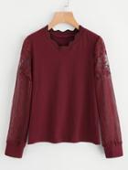 Shein Scalloped Neck Lace Sleeve T-shirt