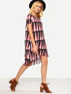 Shein Multicolor Print Short Sleeve High Low Shift Dress