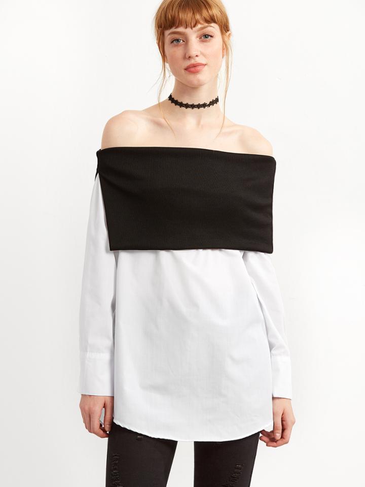 Shein Off The Shoulder Contrast Blouse