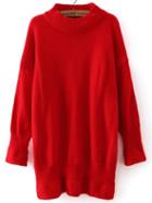 Shein Red Mock Neck Long Sleeve Loose Sweater