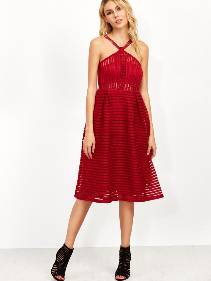 Shein Burgundy Spaghetti Strap A Line Dress