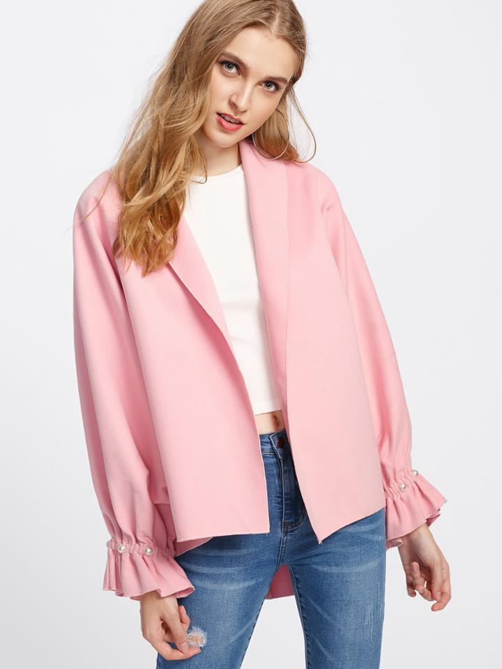 Shein Pearl Beaded Ruffle Cuff Oversized Coat