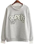 Shein Grey Long Sleeve Lace Letters Pattern Sweatshirt