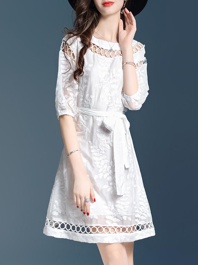 Shein Flowers Embroidered Hollow Dress