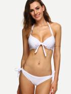 Shein White Rhinestone Embellished Halter Neck Bikini Set