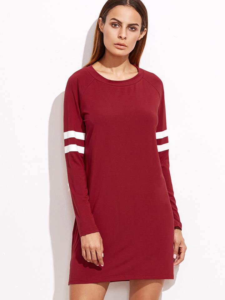 Shein Red Varsity Striped Sleeve Tee Dress