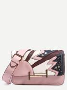 Shein Pink Metal Bar Detail Studded Patchwork Flap Bag