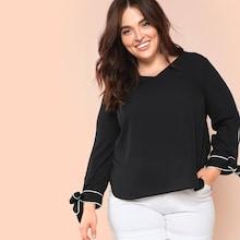 Shein Plus Contrast Tipping Tied Cuff Top