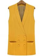 Shein Yellow Lapel Double Breasted Pockets Vest