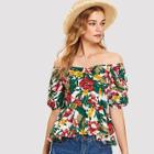 Shein Puff Sleeve Sweetheart Floral Top