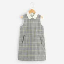Shein Girls Zip Pocket Sleeveless Plaid Dress