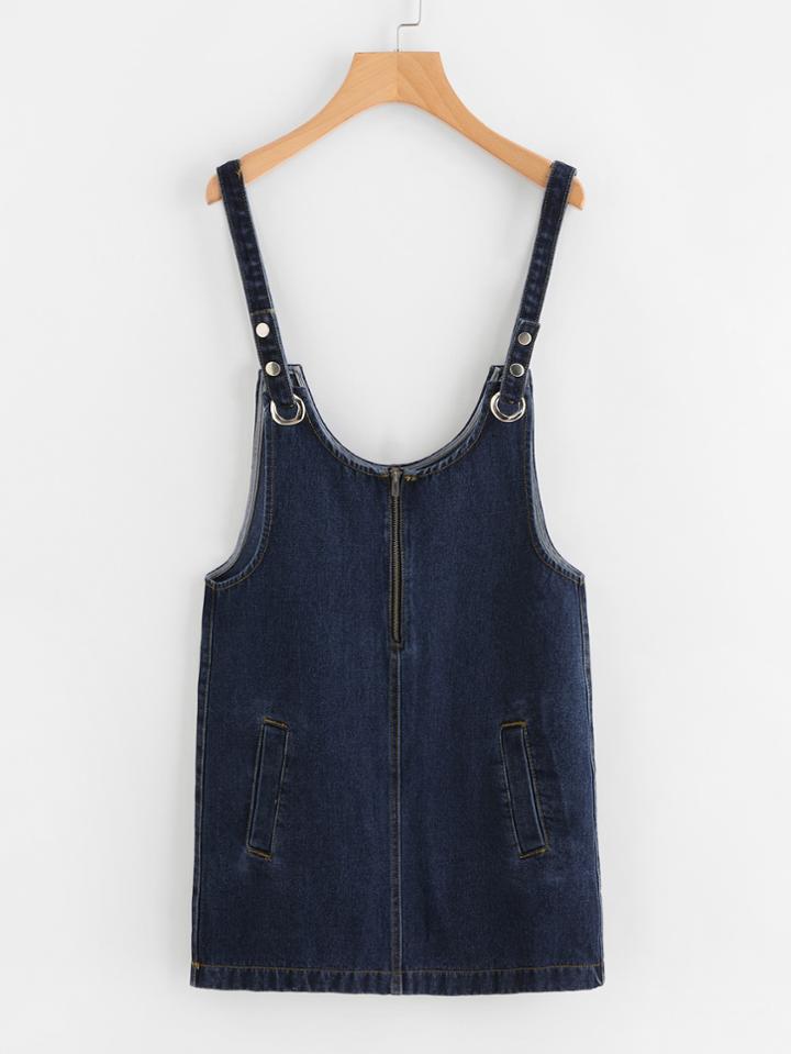 Shein Dark Wash Detachable Strap Denim Overall Dress