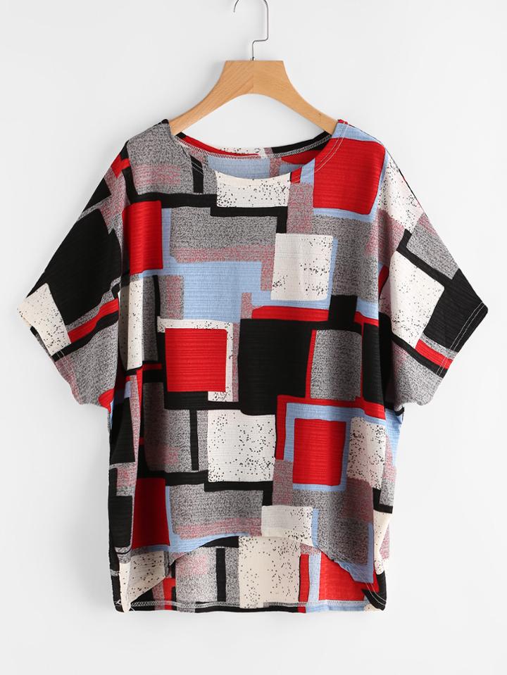 Shein Dip Hem Patchwork Tee