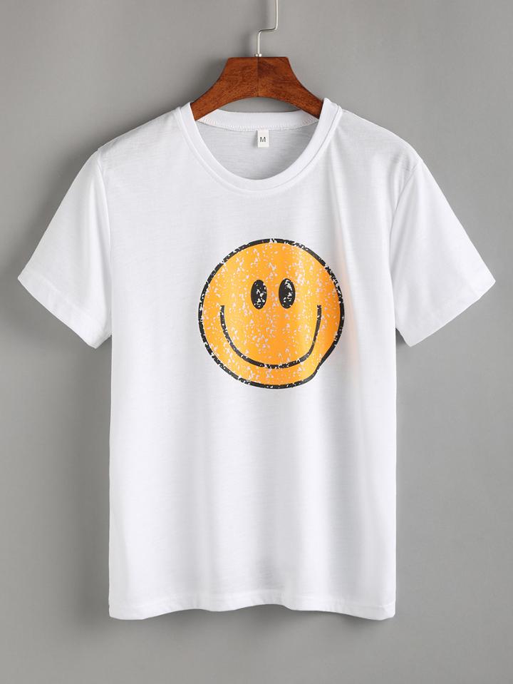 Shein Expression Print Loose White T-shirt
