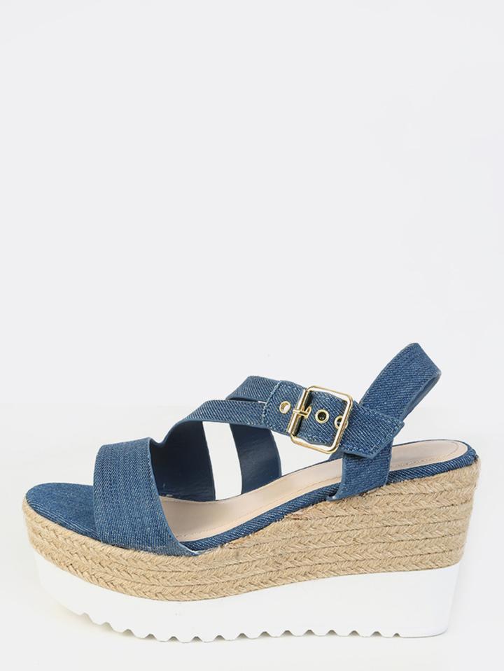 Shein Espadrille Platform Wedges Blue Denim