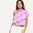 Shein Bow Embellished Halter Neck Layered Flounce Top