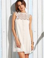 Shein Beige Crochet Crew Neck Sleeveless Shift Dress